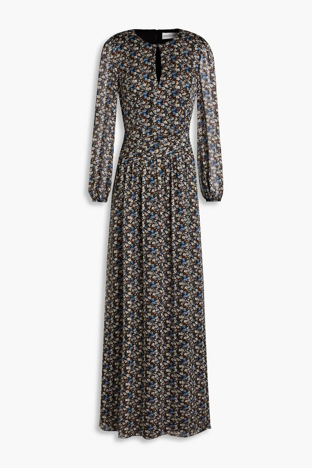 MIKAEL AGHAL Floral Ruched Georgette Maxi Dress, Brown