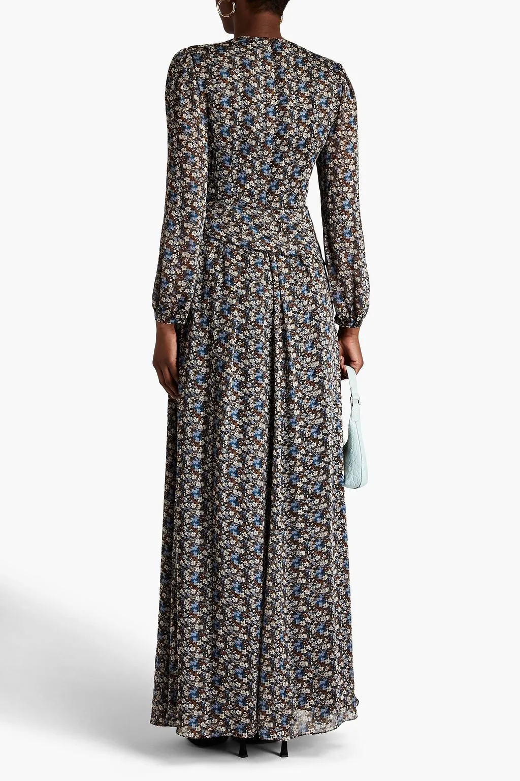 MIKAEL AGHAL Floral Ruched Georgette Maxi Dress, Brown