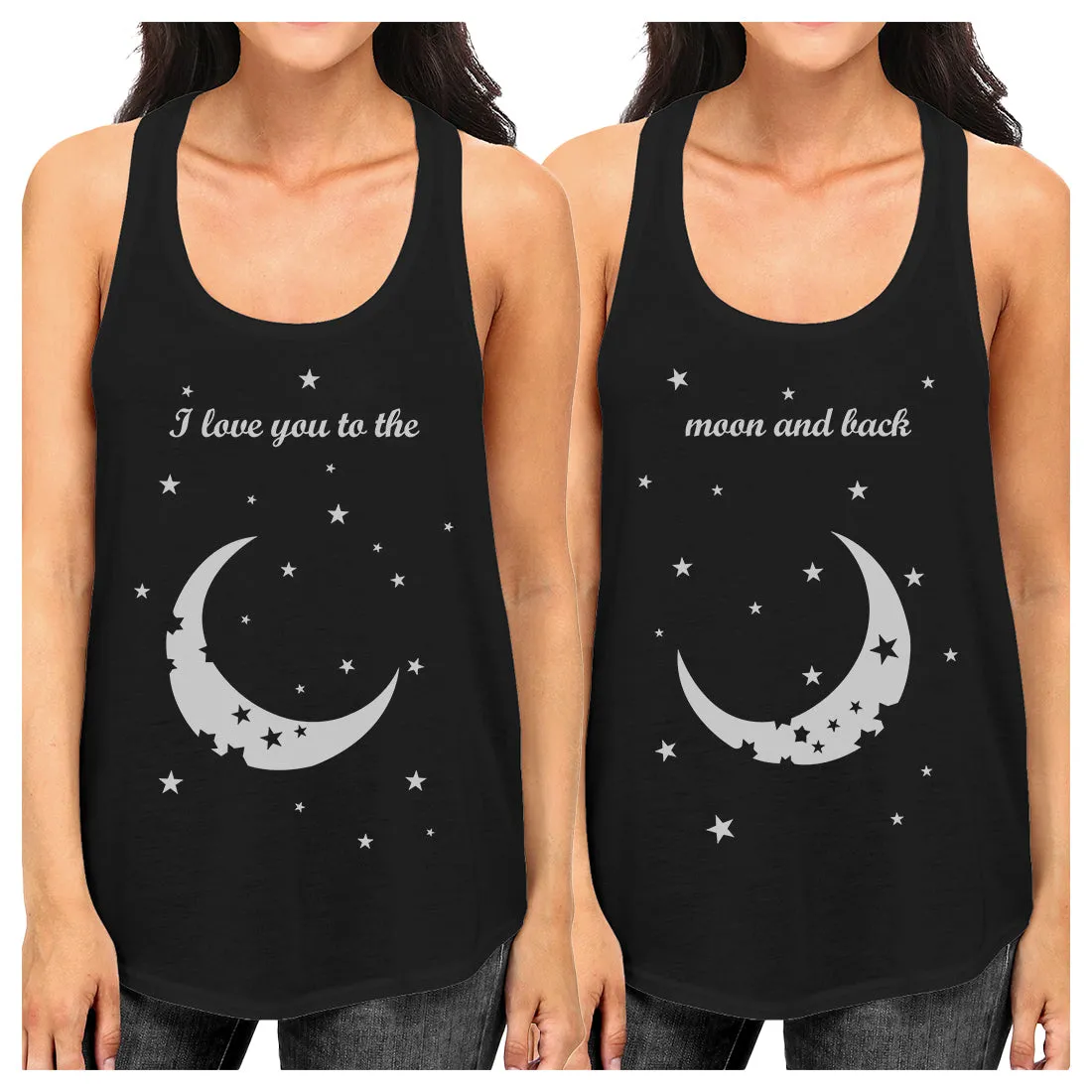 Moon And Back Best Friend Gift Shirts Womens Funny Graphic Tanks