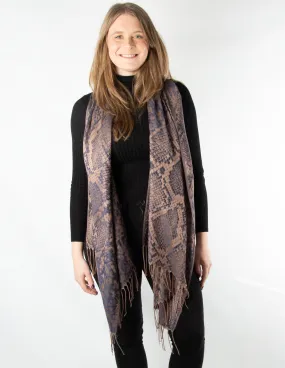 Navy and Bronze Snake Print Patterned Pashmina