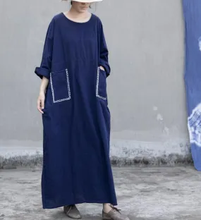 Navy Blue Women Dresses Casual Loose Women Dresses SSM97215