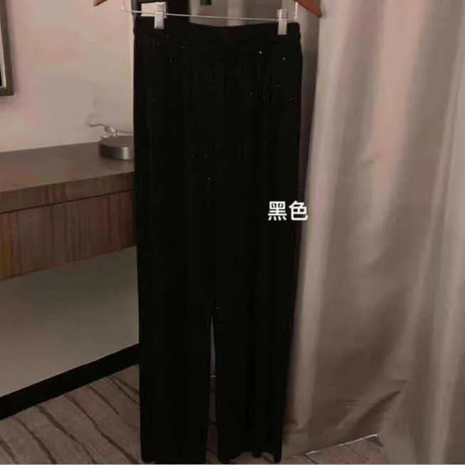 Original Diamond Sparkle Wide Leg Pants Women Star Floor Length All-Matching Drape Slim Look Pleated Chiffon Ice Silk Pants