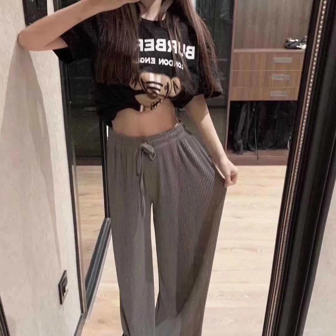 Original Diamond Sparkle Wide Leg Pants Women Star Floor Length All-Matching Drape Slim Look Pleated Chiffon Ice Silk Pants