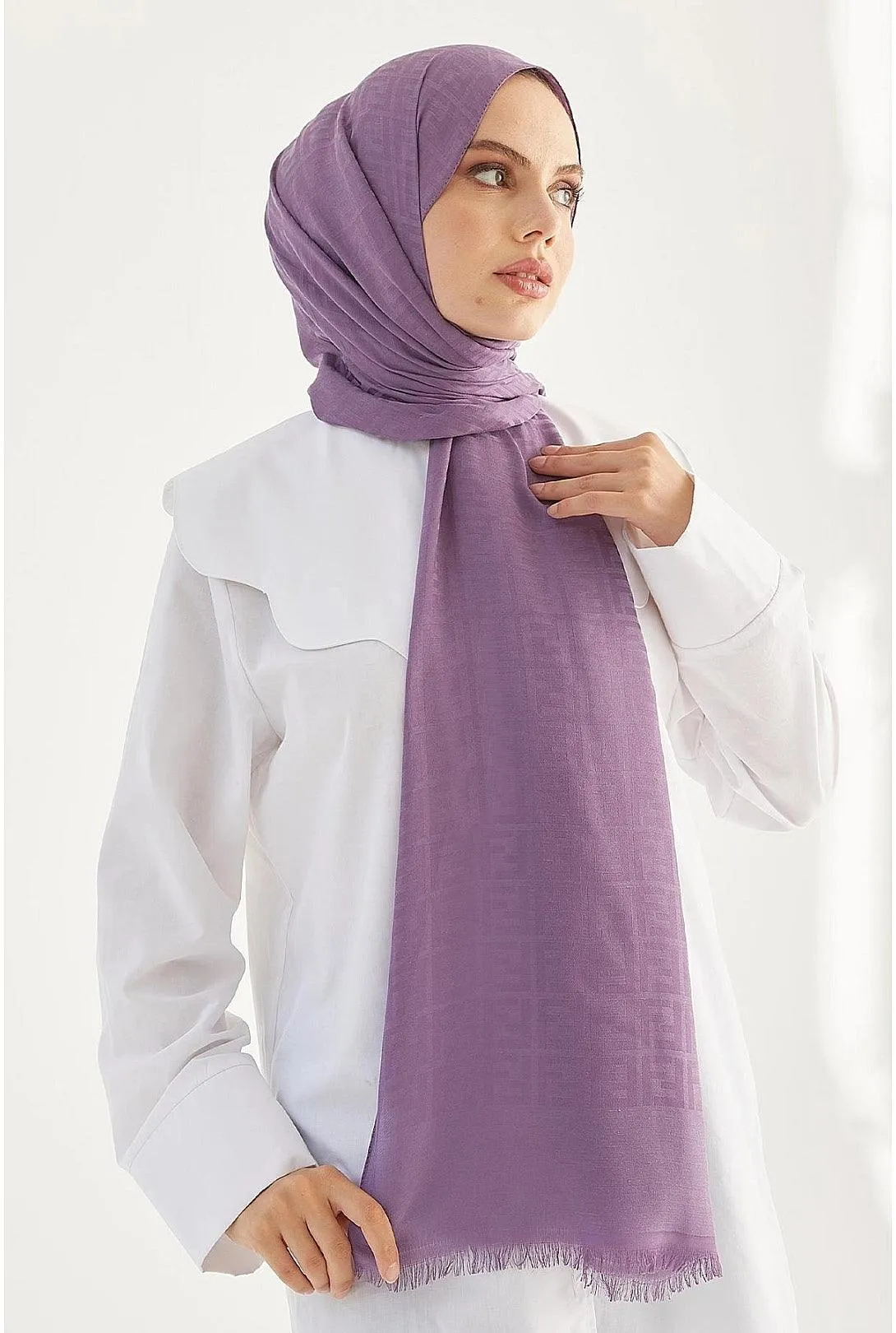 Patterned Cotton Hijab Shawl - Purple