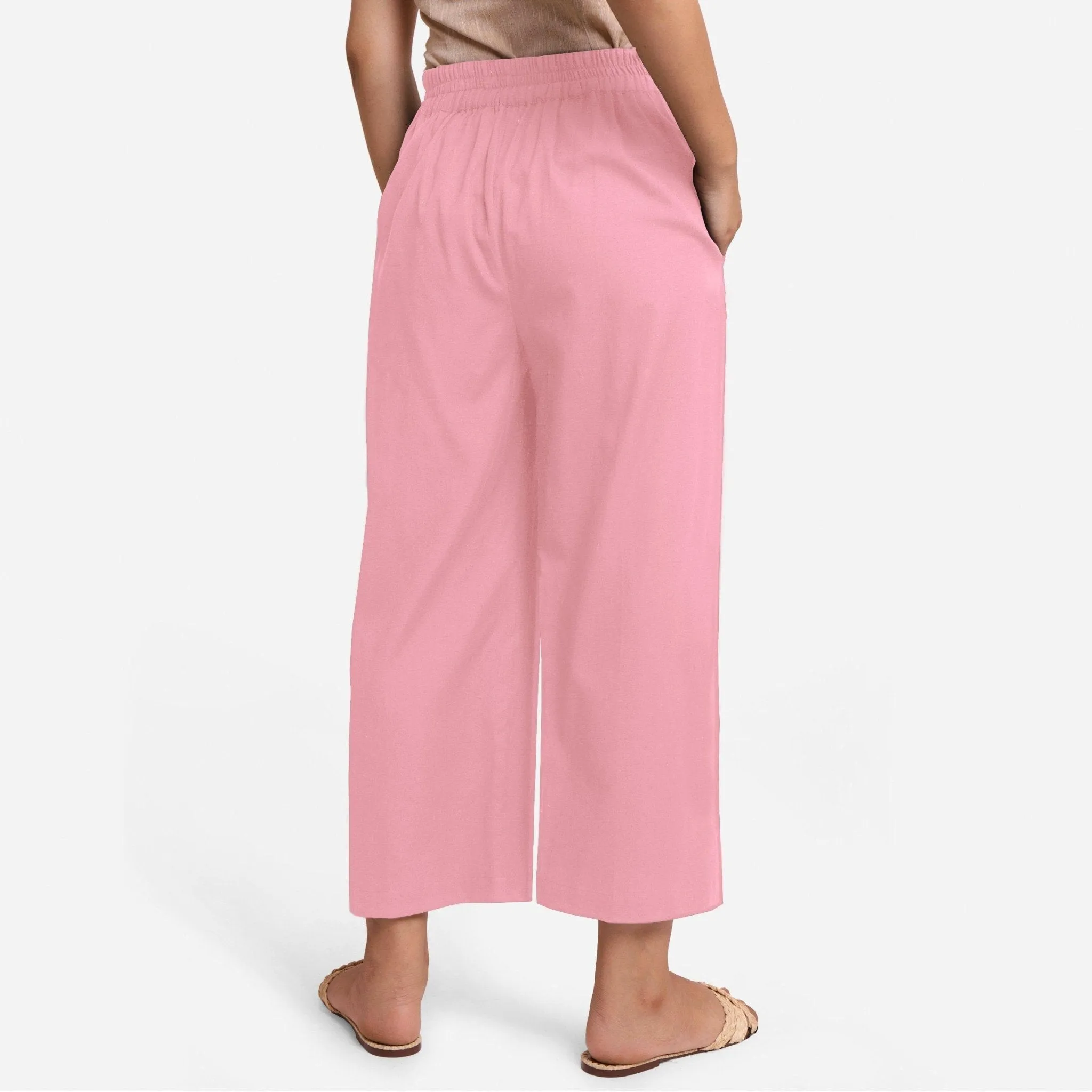 Pink Cotton Flax Elasticated Wide Legged Pant