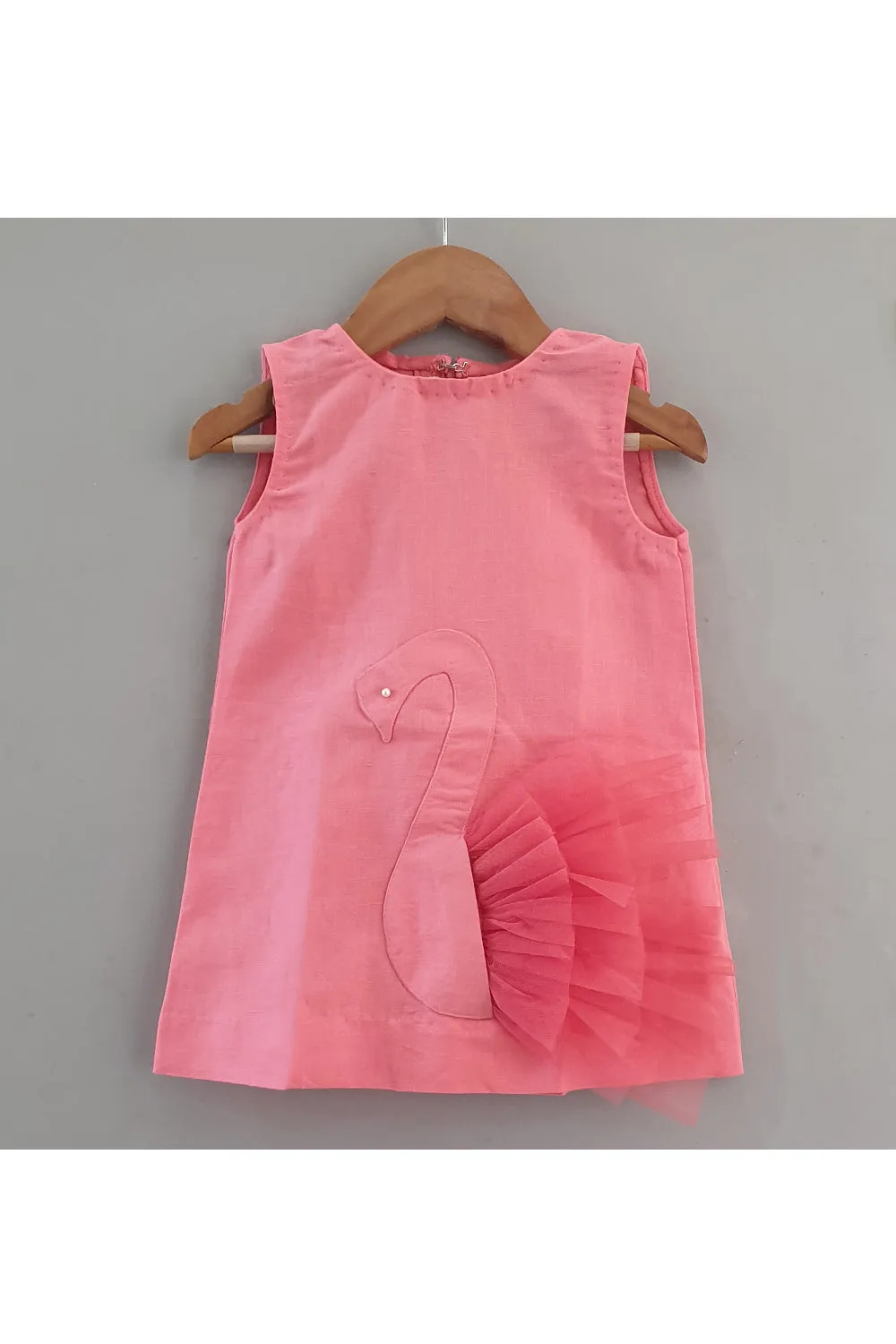 Pink Swan Embellished Linen Dress