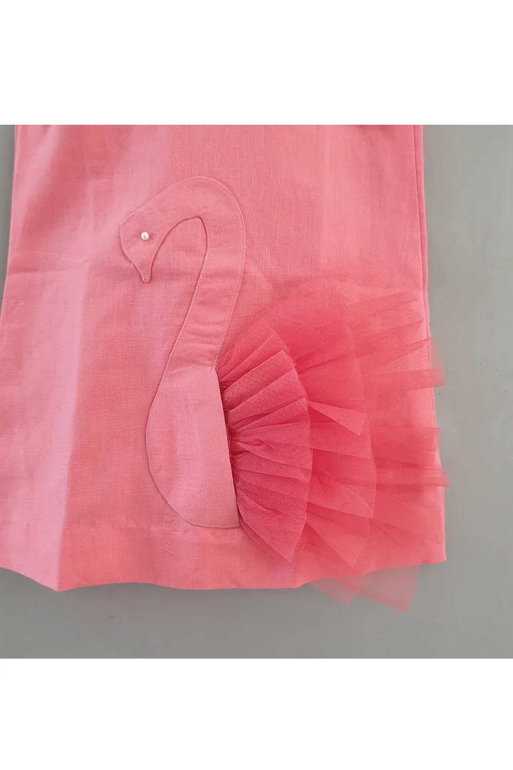 Pink Swan Embellished Linen Dress