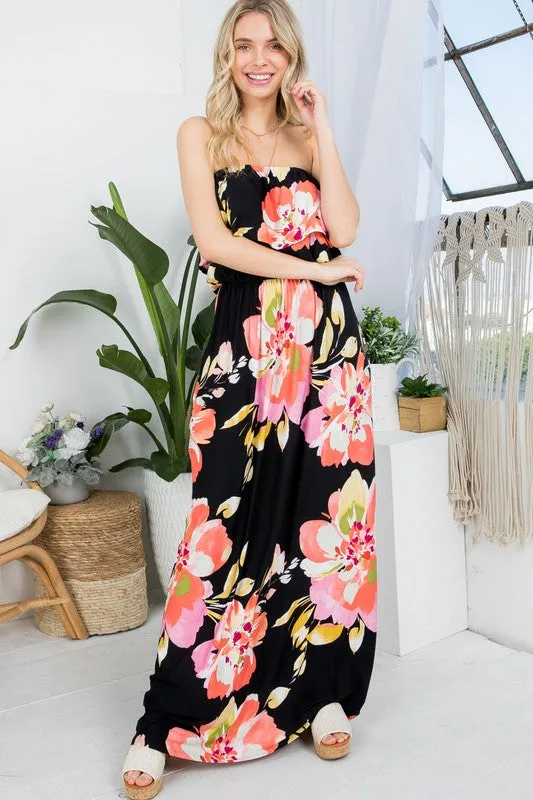 PLUS FLORAL OFFSHOULDER MAXI DRESS