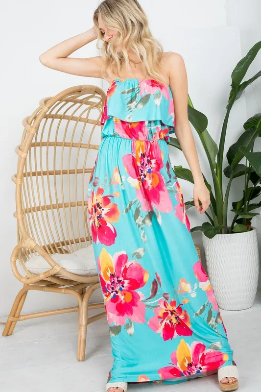 PLUS FLORAL OFFSHOULDER MAXI DRESS