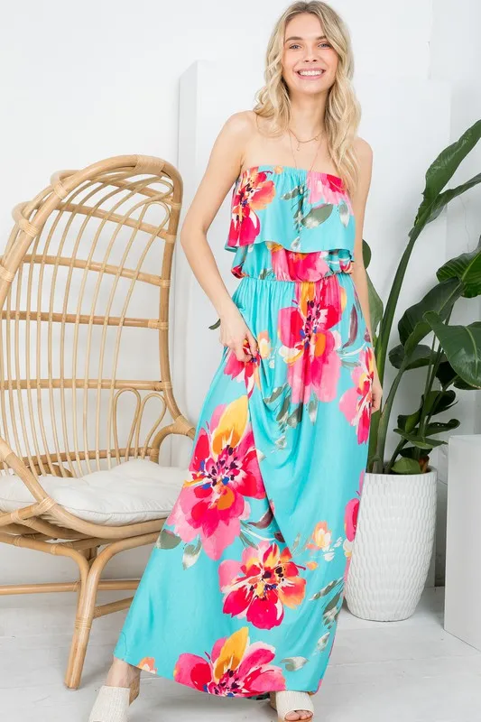 PLUS FLORAL OFFSHOULDER MAXI DRESS