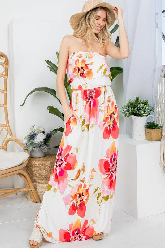 PLUS FLORAL OFFSHOULDER MAXI DRESS