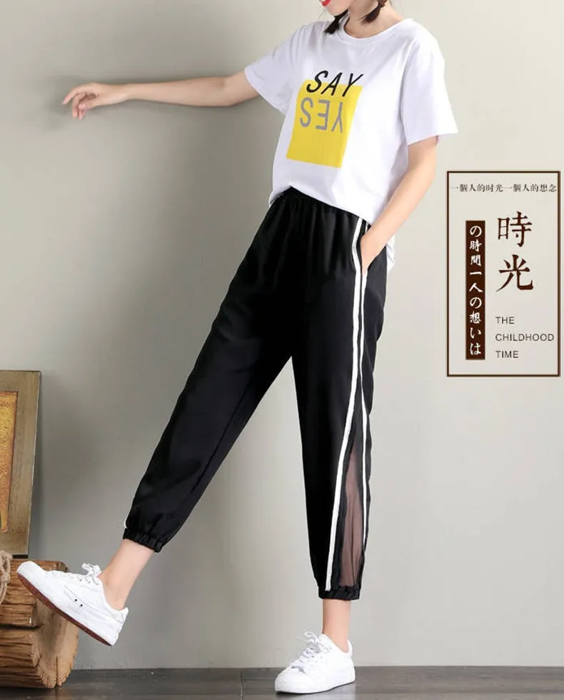 Plus Size Wide Leg Pants Women Thin Loose Lantern Wide Leg Casual Ankle-Length Pants