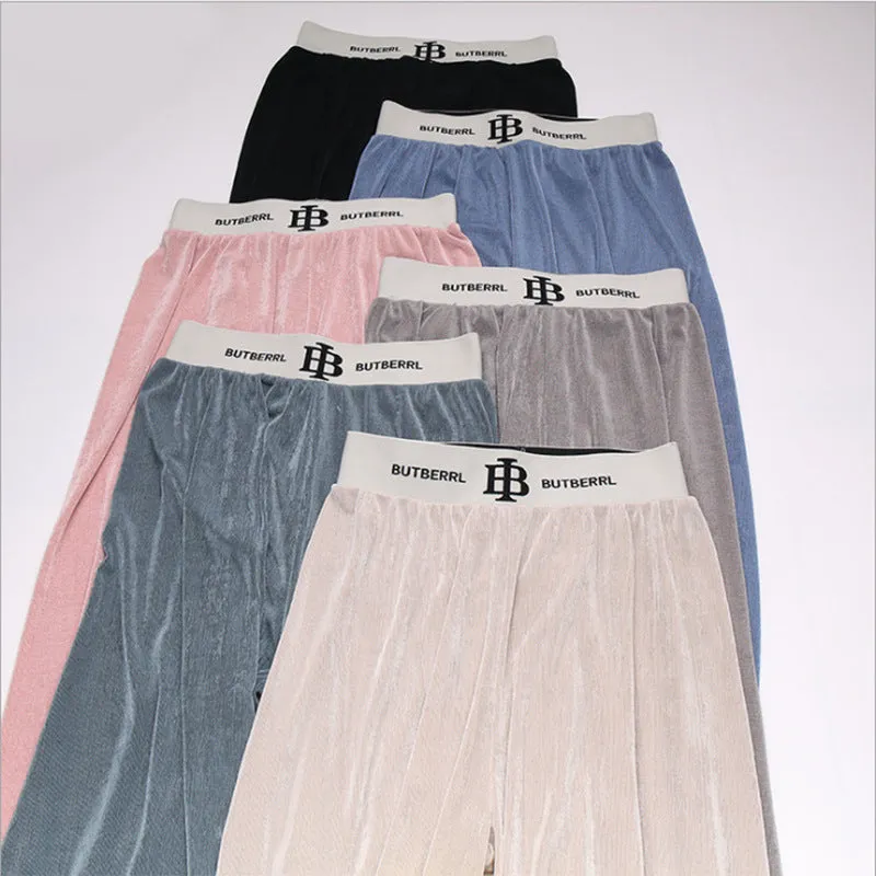 Popular Women Ice Silk Alphabets High Waist Drape Loose Wide Leg Pants All-Matching Casual Floor Length Pants