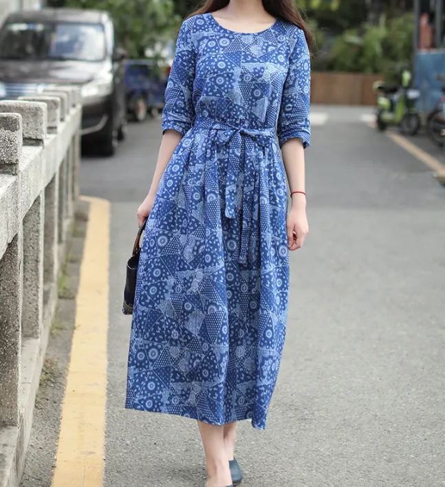 Print Women Dresses Casual Summer Linen Women Dresses SJ97215