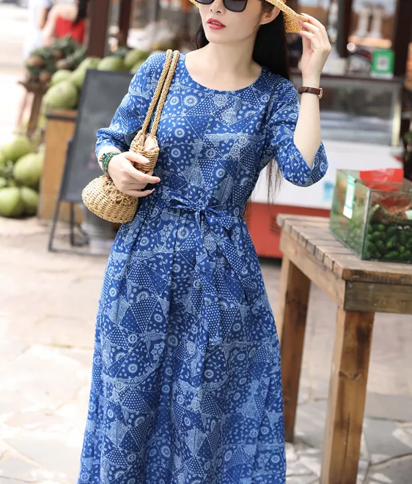 Print Women Dresses Casual Summer Linen Women Dresses SJ97215