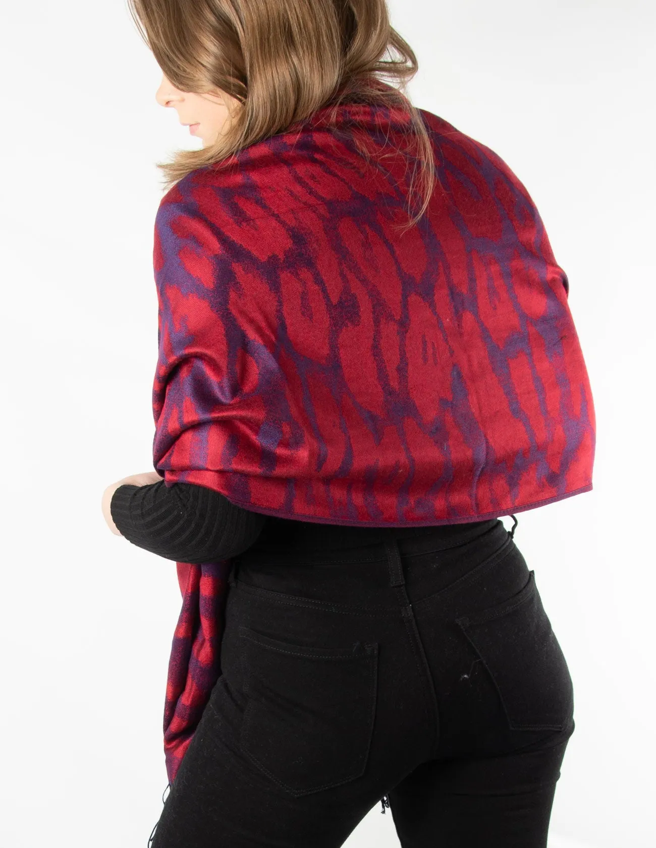 Red And Navy Animal Print Pashmina