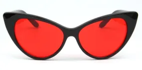 Retro Cat Eye Sunglasses in Black with Red Lens