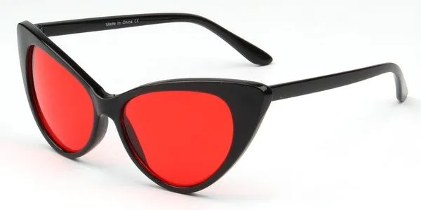 Retro Cat Eye Sunglasses in Black with Red Lens