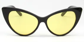 Retro Cat Eye Sunglasses in Black with Yellow Lens