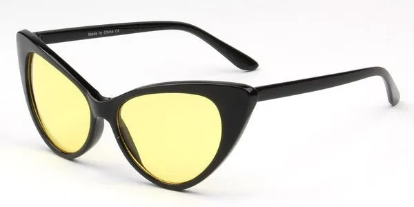 Retro Cat Eye Sunglasses in Black with Yellow Lens