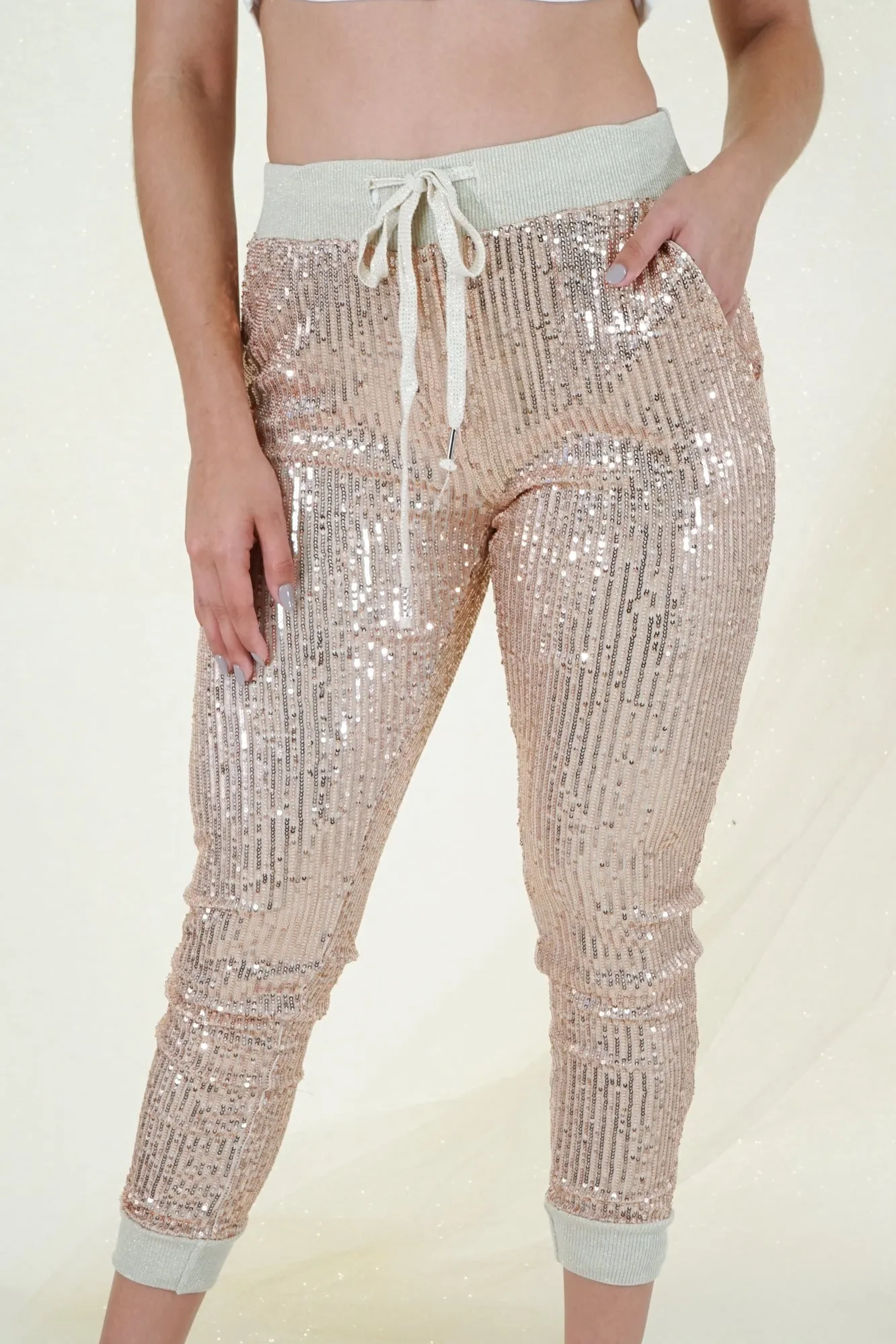 Rose Gold Sequin Jogger Pants