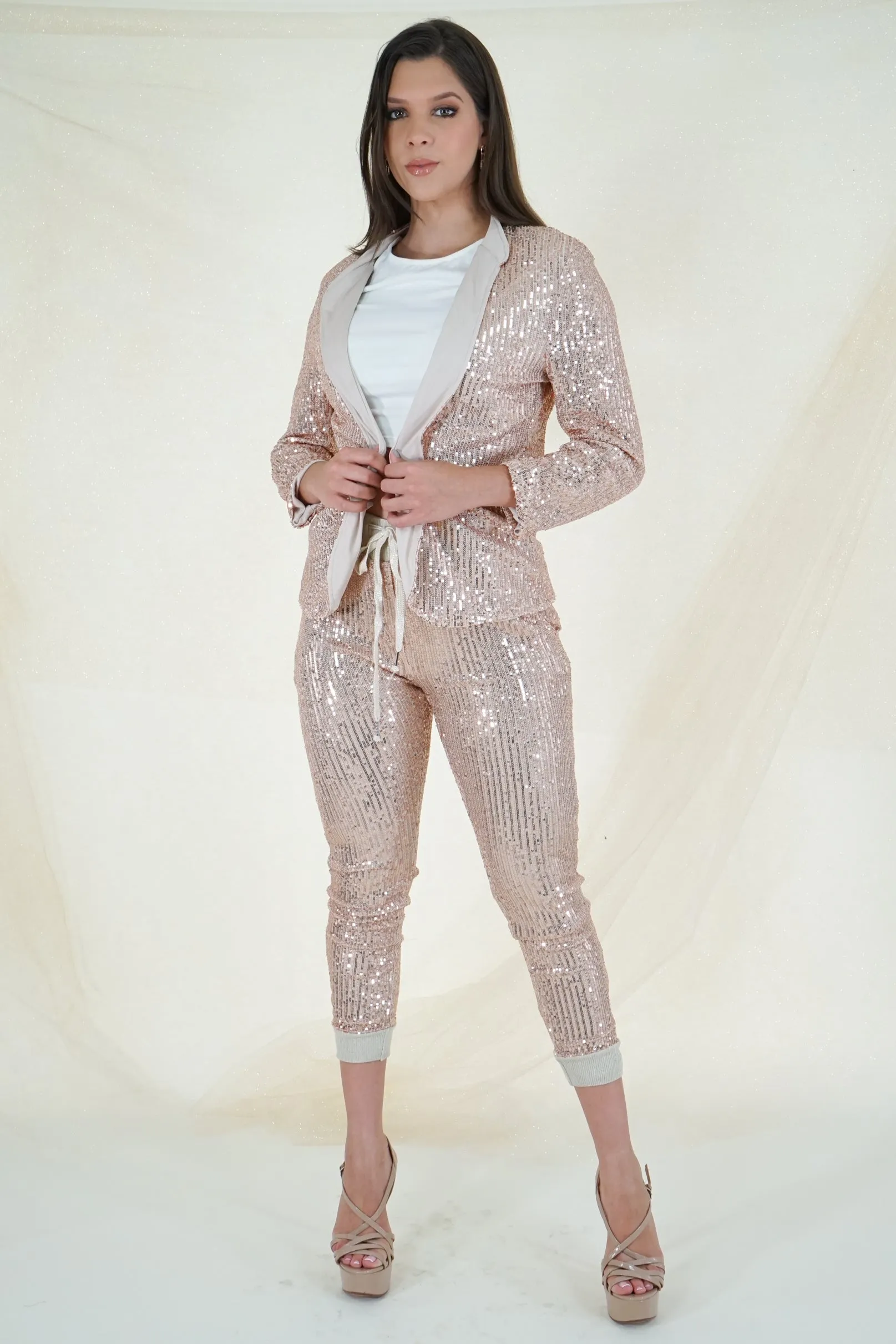 Rose Gold Sequin Jogger Pants