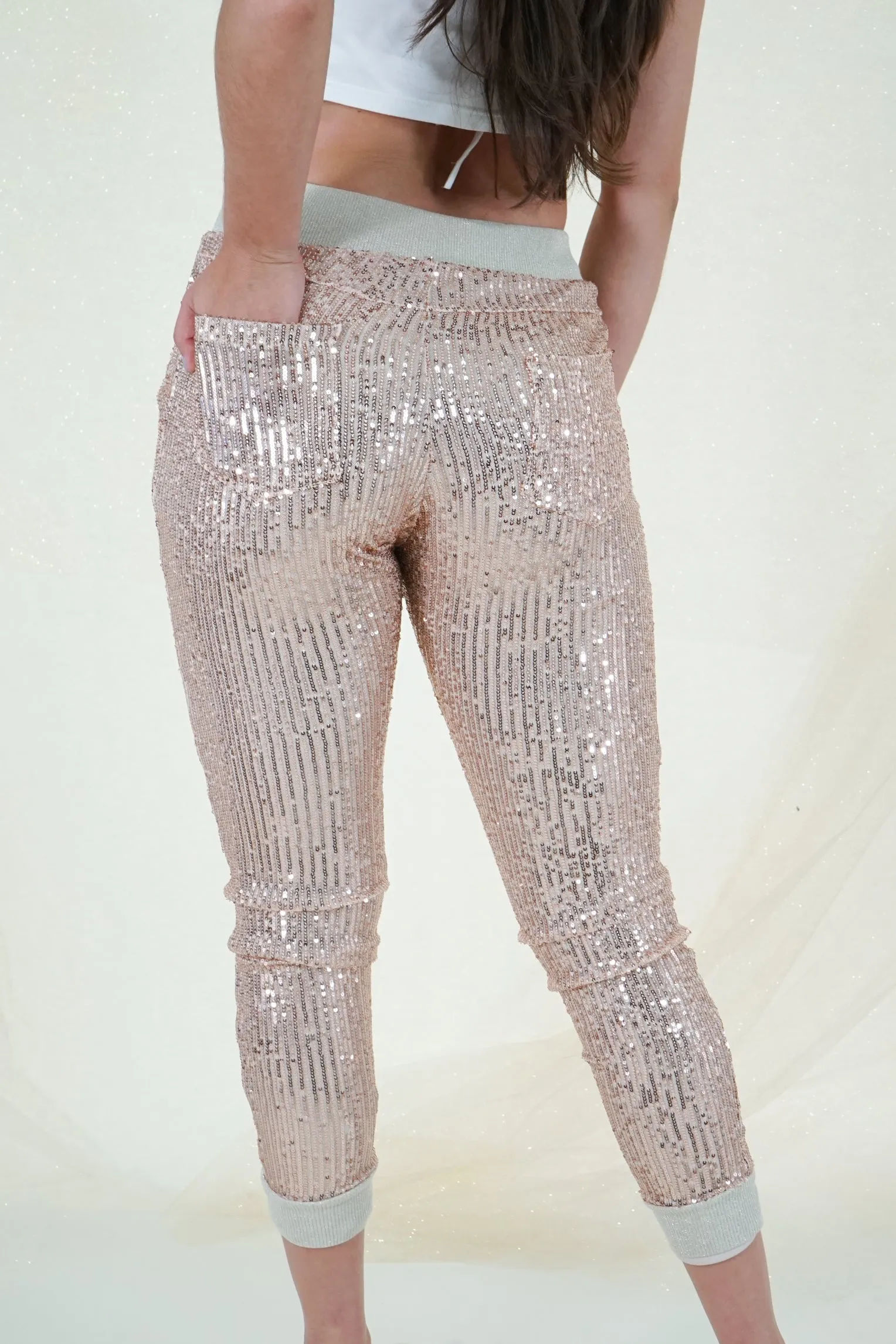 Rose Gold Sequin Jogger Pants