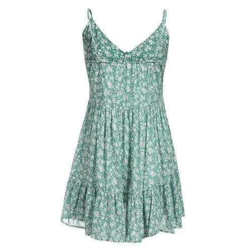 Ruffled V-Neck Floral Printed Vintage Mini Dress