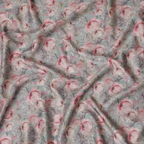 Shabby Chic Pink and Grey Rose Blended Cotton Lawn Fabric - 140 Cm Width, Soft and Breathable, Perfect for Casual and Home Décor-D19156