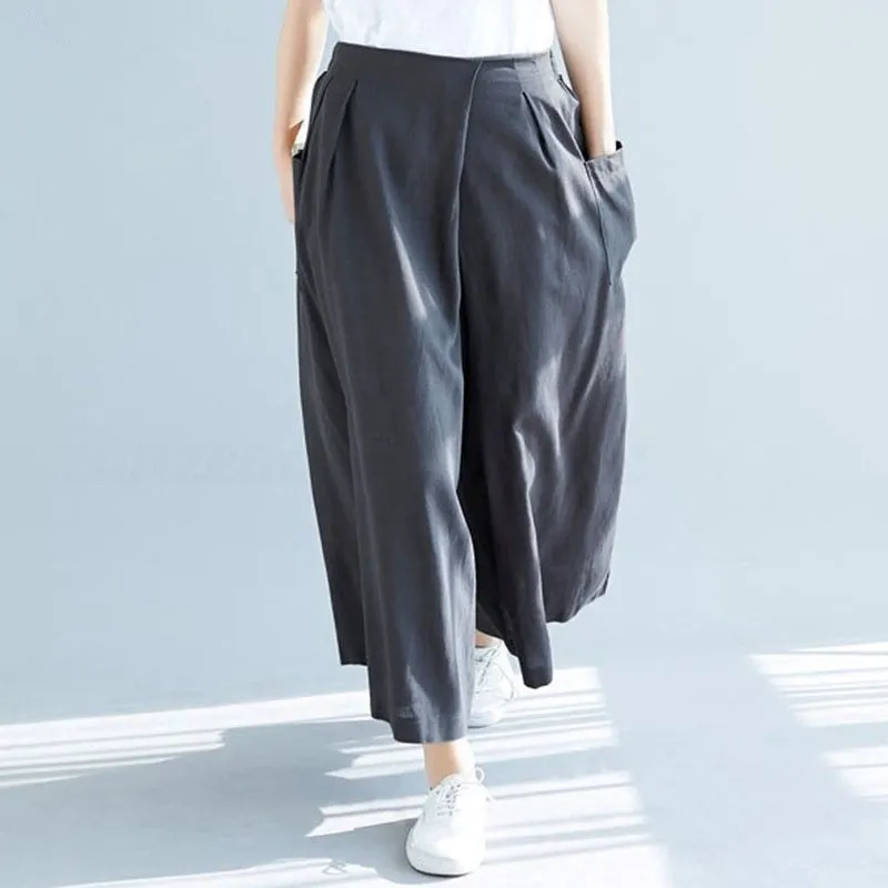 shopeePopular Cotton Blend Women Pants Casual Loose Wide Leg Pants