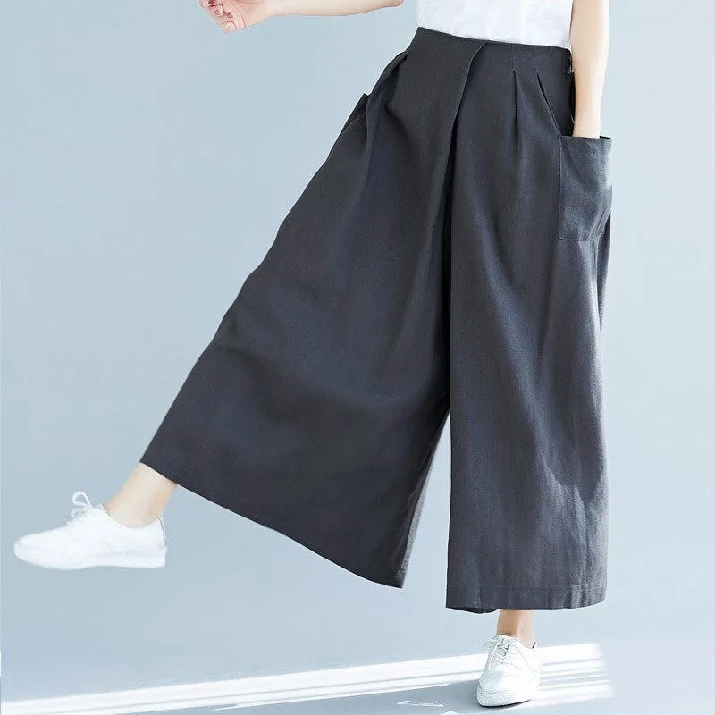 shopeePopular Cotton Blend Women Pants Casual Loose Wide Leg Pants