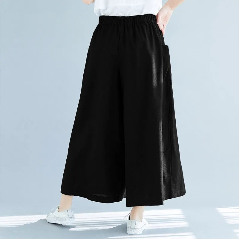 shopeePopular Cotton Blend Women Pants Casual Loose Wide Leg Pants