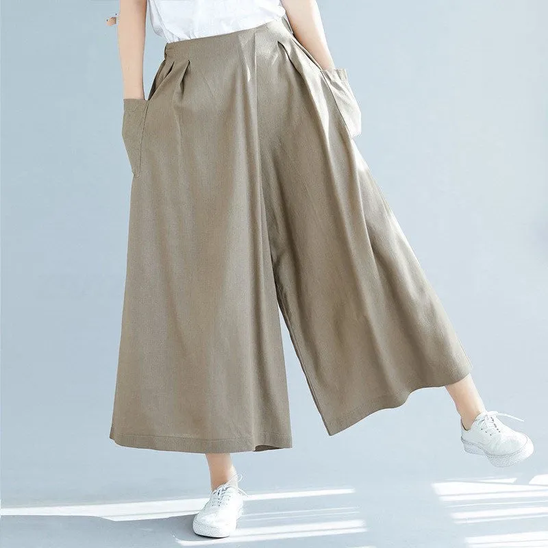 shopeePopular Cotton Blend Women Pants Casual Loose Wide Leg Pants