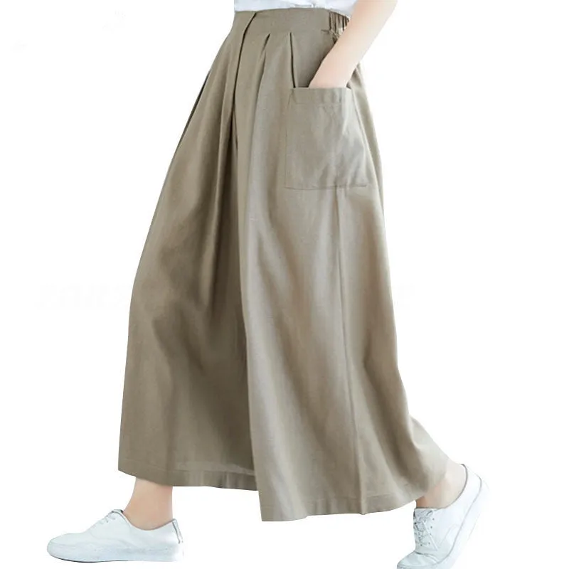 shopeePopular Cotton Blend Women Pants Casual Loose Wide Leg Pants