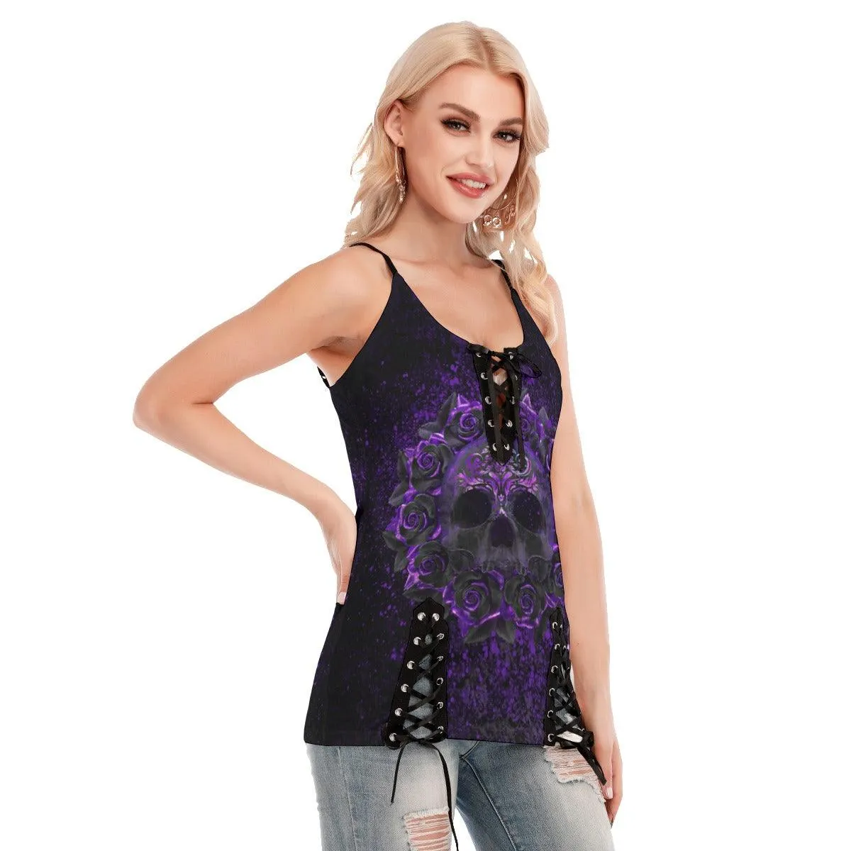 Skull Purple Gothic Eyelet Lace-up Letter Dress