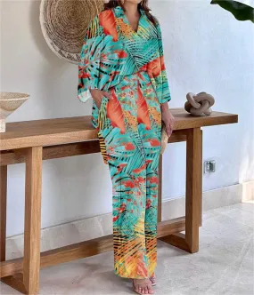 Spring/Summer New Top Wide-Legged Slacks Two-Piece Set Pants Colorful