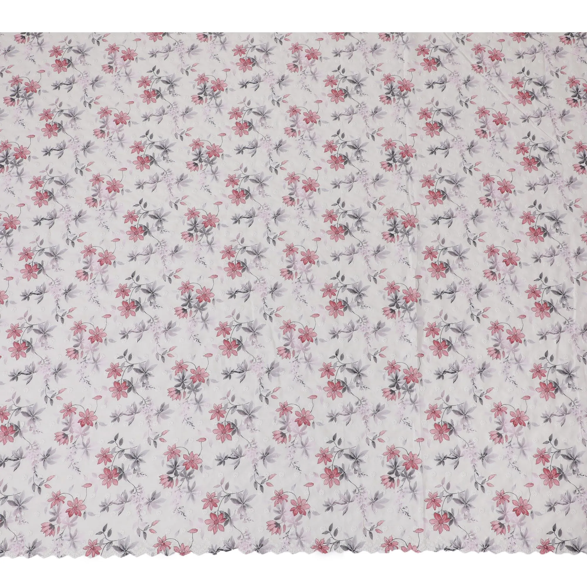 Springtime Blossom Cotton Lawn Fabric with Embroidery, 110cm Wide - Sold by the Meter from India-D18863