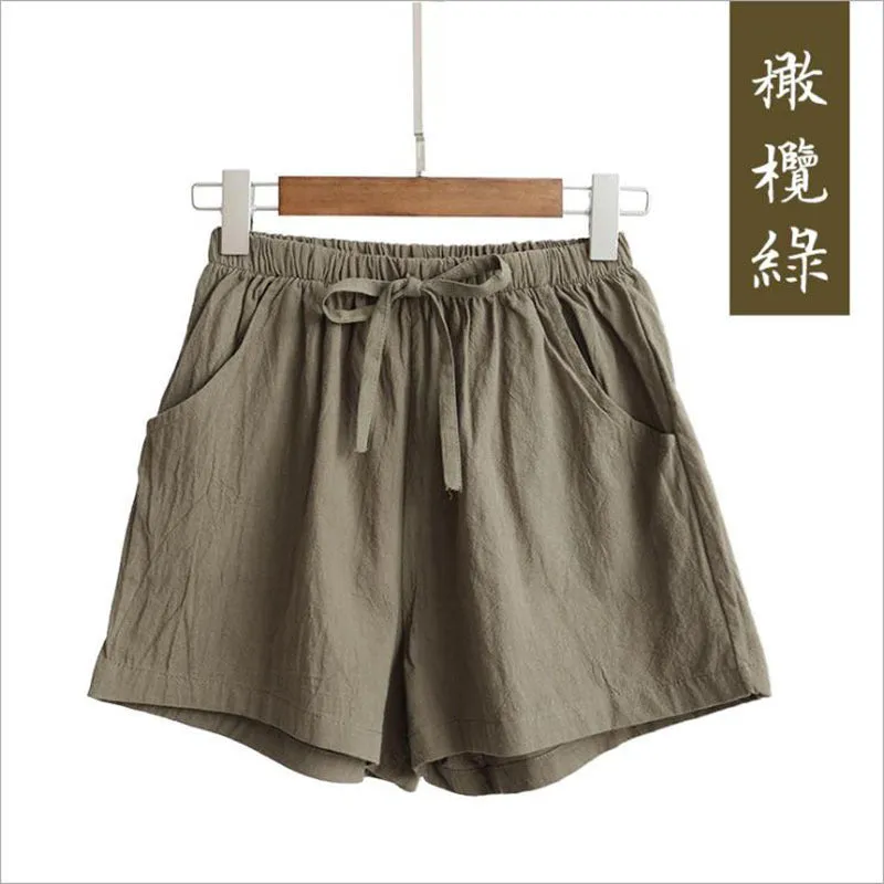 Summer Cotton Blend Women Loose Casual Wide Leg Pants Slimming Korean Plus Size Shorts