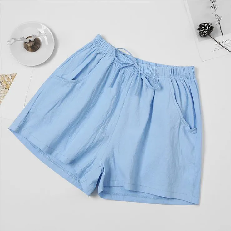 Summer Cotton Blend Women Loose Casual Wide Leg Pants Slimming Korean Plus Size Shorts