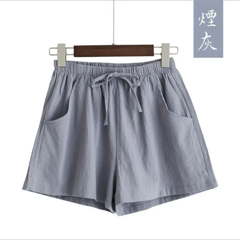 Summer Cotton Blend Women Loose Casual Wide Leg Pants Slimming Korean Plus Size Shorts