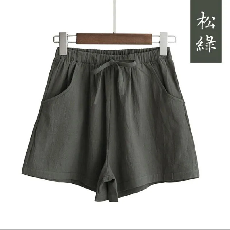 Summer Cotton Blend Women Loose Casual Wide Leg Pants Slimming Korean Plus Size Shorts