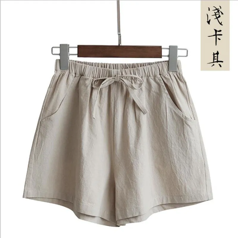 Summer Cotton Blend Women Loose Casual Wide Leg Pants Slimming Korean Plus Size Shorts