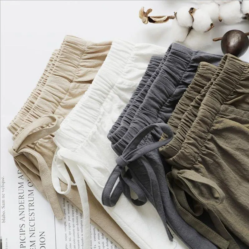 Summer Cotton Blend Women Loose Casual Wide Leg Pants Slimming Korean Plus Size Shorts