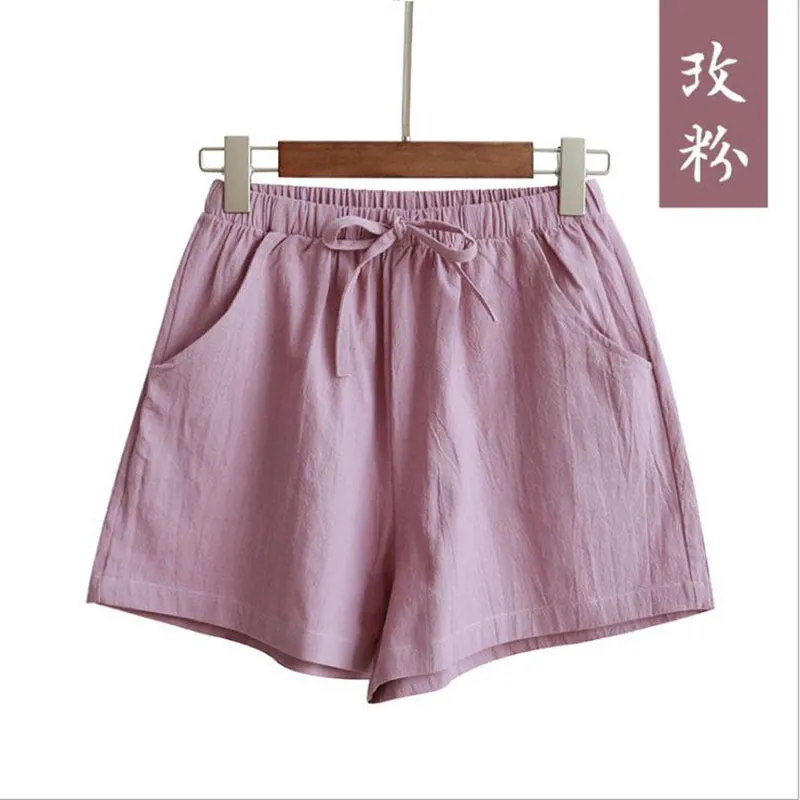 Summer Cotton Blend Women Loose Casual Wide Leg Pants Slimming Korean Plus Size Shorts