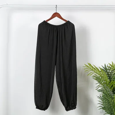 Summer Ice Silk High Waist Slim-Look Ankle-Length Casual Women All-Matching Drape Loose Lantern Cool Wide Leg Pants