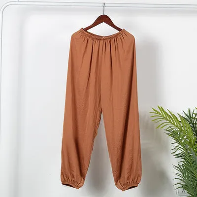 Summer Ice Silk High Waist Slim-Look Ankle-Length Casual Women All-Matching Drape Loose Lantern Cool Wide Leg Pants