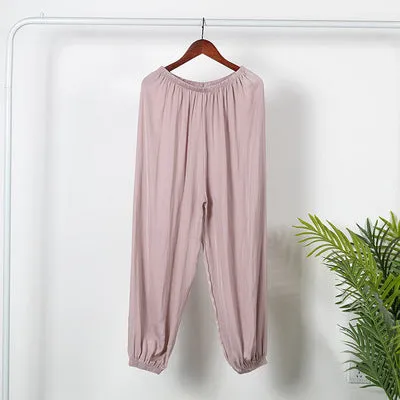 Summer Ice Silk High Waist Slim-Look Ankle-Length Casual Women All-Matching Drape Loose Lantern Cool Wide Leg Pants