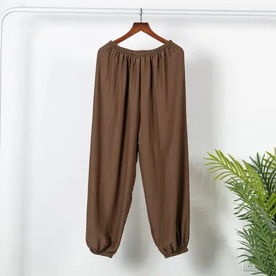 Summer Ice Silk High Waist Slim-Look Ankle-Length Casual Women All-Matching Drape Loose Lantern Cool Wide Leg Pants