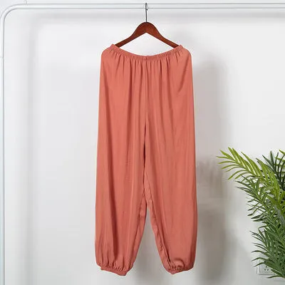 Summer Ice Silk High Waist Slim-Look Ankle-Length Casual Women All-Matching Drape Loose Lantern Cool Wide Leg Pants