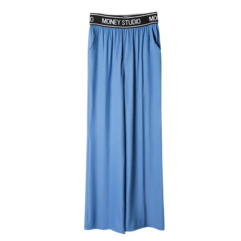 Summer Wide Leg Denim Pants Women High Waist Loose Drape Ice Silk Thin Straight Floor Length Pants